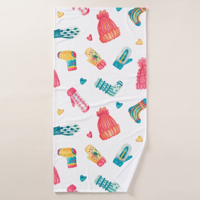 Watercolor seamless pattern with  knitted warm clo bath towel (Bath Towel)