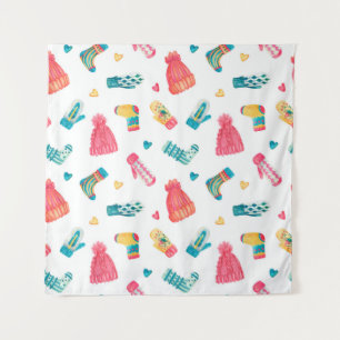 Watercolor seamless pattern with  knitted warm clo tapestry
