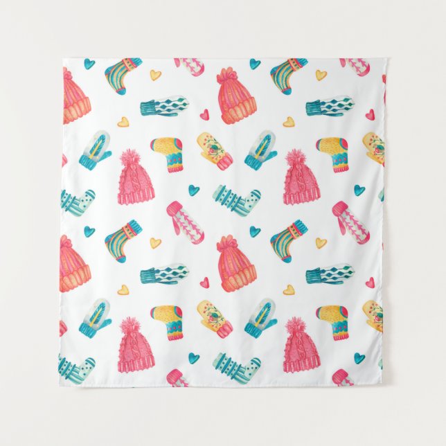 Watercolor seamless pattern with  knitted warm clo tapestry (Front)