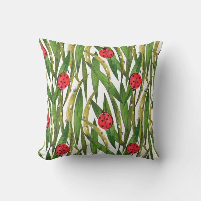 Watercolor seamless pattern with ladybugs. Against Throw Pillow (Front)
