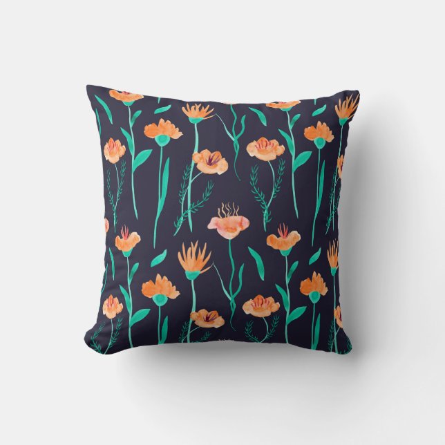Watercolor seamless pattern with leaves and fantas throw pillow (Front)