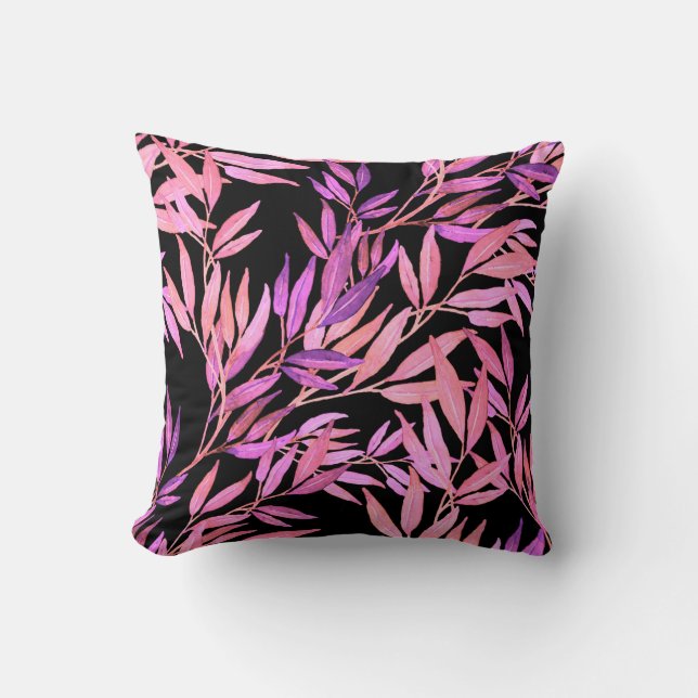 Watercolor seamless pattern with leaves. Bright su Throw Pillow (Front)