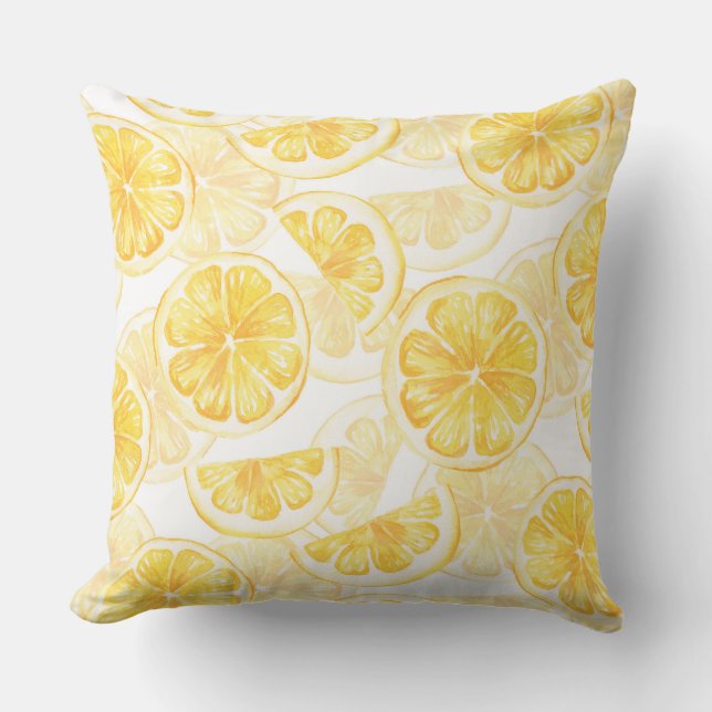 Watercolor seamless pattern with lemon slice /2 throw pillow (Front)