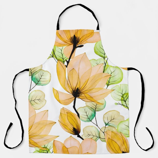 Watercolor seamless pattern with magnolia flowers  apron (Front)