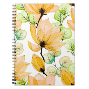 Watercolor seamless pattern with magnolia flowers  notebook