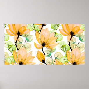 Watercolor seamless pattern with magnolia flowers poster