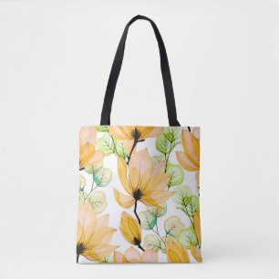 Watercolor seamless pattern with magnolia flowers tote bag