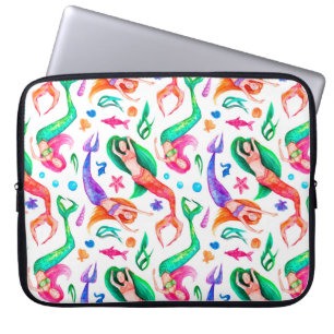 Watercolor seamless pattern with mermaids, seashel laptop sleeve