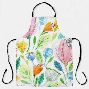 Watercolor seamless pattern with pink and yellow f apron