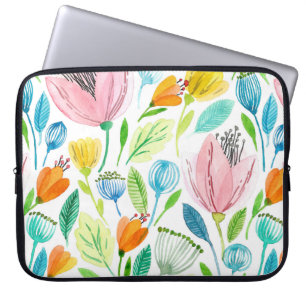 Watercolor seamless pattern with pink and yellow f laptop sleeve