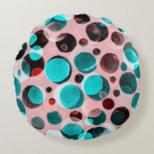 Watercolor seamless pattern with polka dots round pillow