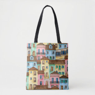 Watercolor seamless pattern with Portugal houses a Tote Bag