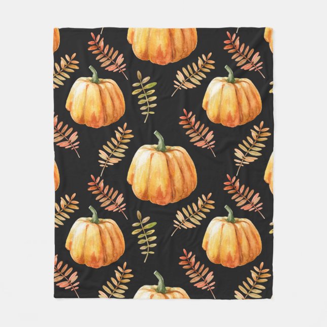 Watercolor seamless pattern with pumpkin fleece blanket (Front)