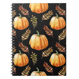 Watercolor seamless pattern with pumpkin notebook
