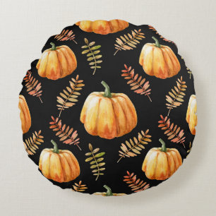 Watercolor seamless pattern with pumpkin round pillow