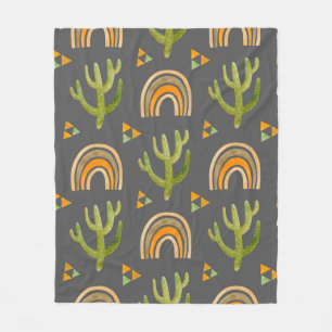 Watercolor seamless pattern with rainbow and cactu fleece blanket