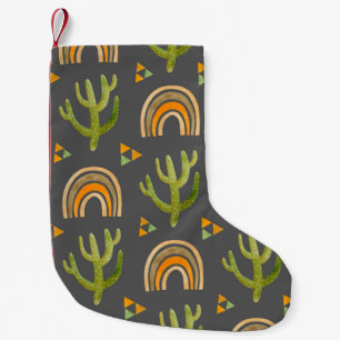 Watercolor seamless pattern with rainbow and cactu small christmas stocking
