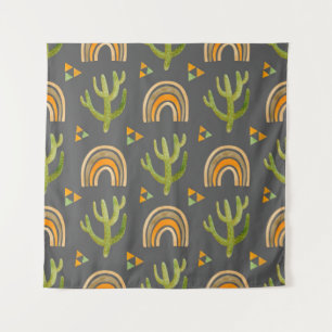 Watercolor seamless pattern with rainbow and cactu tapestry