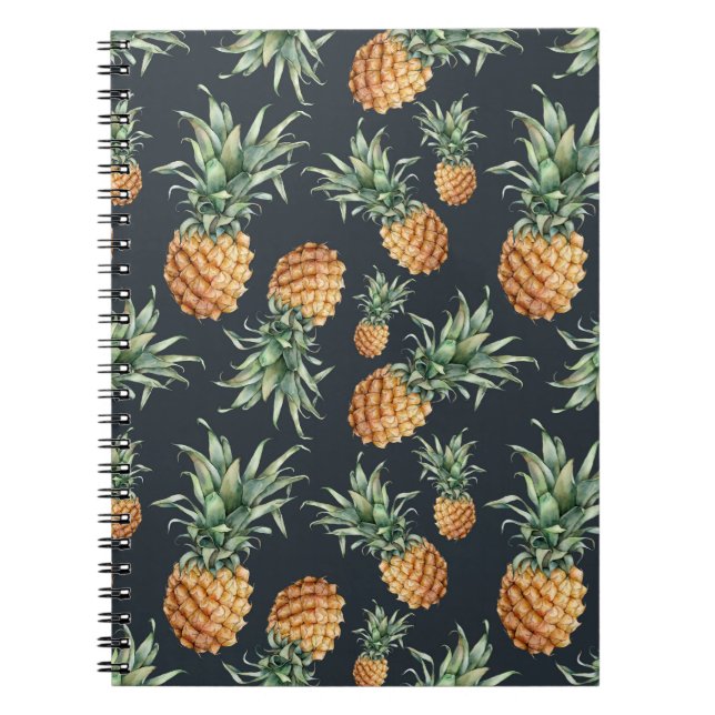 Watercolor seamless pattern with ripe pineapple. H Notebook (Front)