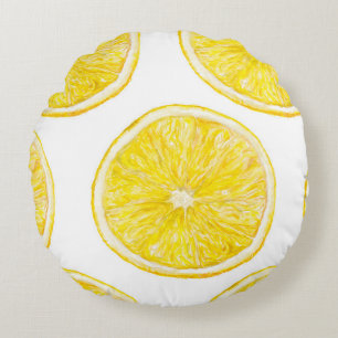 Watercolor seamless pattern with ripe slice of lem round pillow