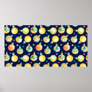 Watercolor seamless pattern with shining gold Chri Poster