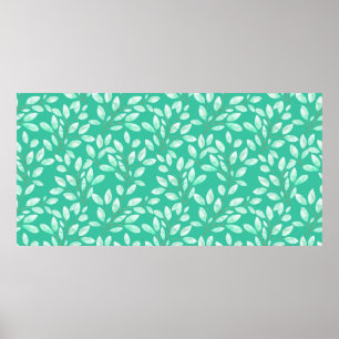 Watercolor seamless pattern with soft green leaves poster