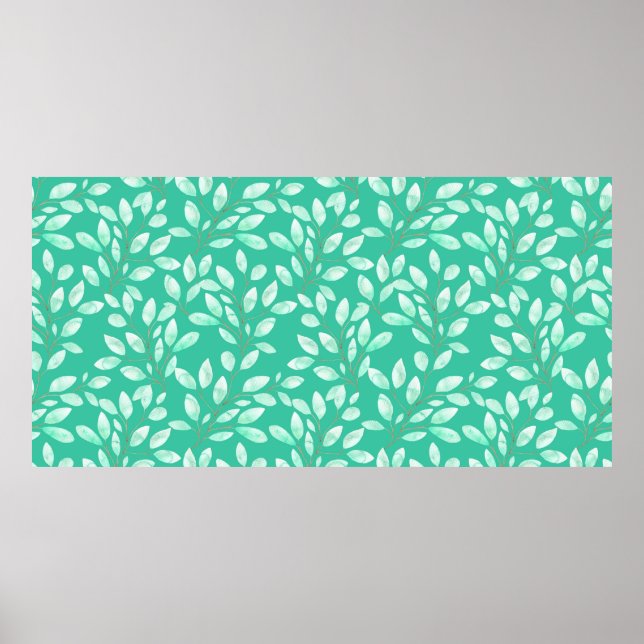 Watercolor seamless pattern with soft green leaves poster (Front)