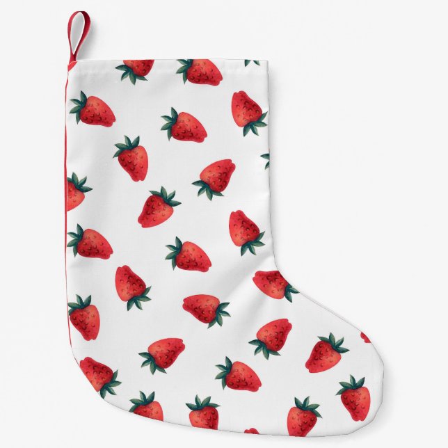 Watercolor seamless pattern with strawberries small christmas stocking (Front)