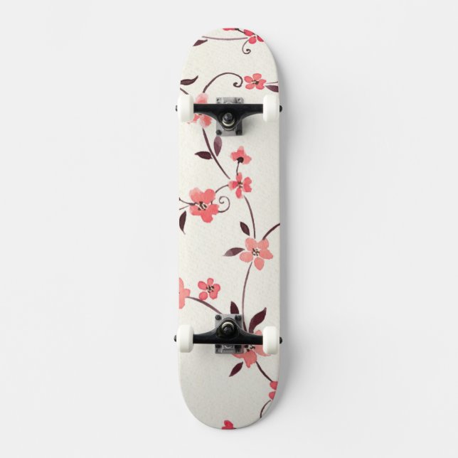 Watercolor seamless pattern with styled spring skateboard (Front)