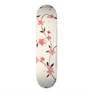 Watercolor seamless pattern with styled spring skateboard