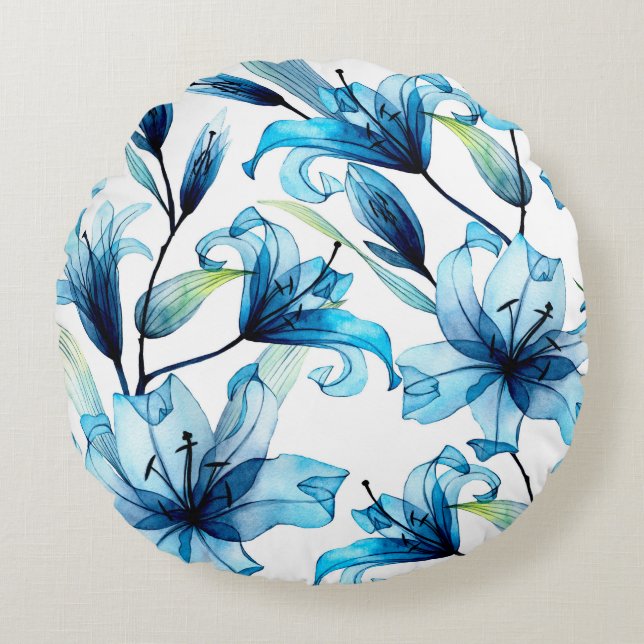 watercolor seamless pattern with transparent flowe round pillow (Front)