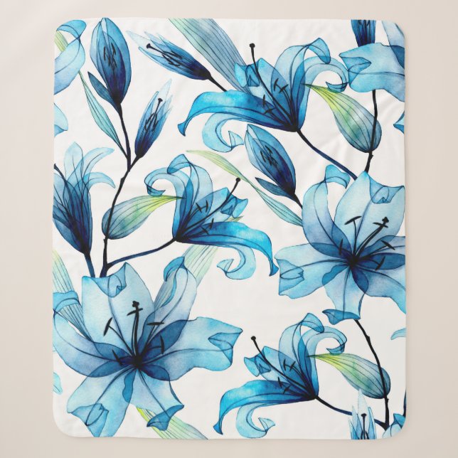 watercolor seamless pattern with transparent flowe sherpa blanket (Front)