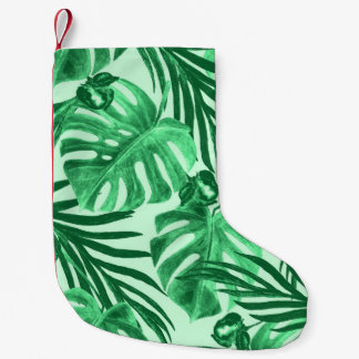 Watercolor seamless pattern with tropical leaves a small christmas stocking