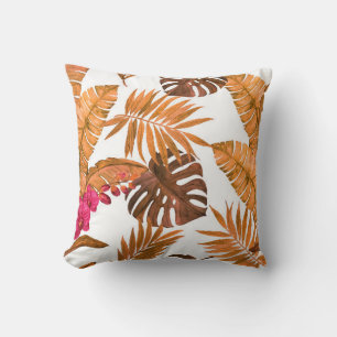 Watercolor seamless pattern with tropical leaves a throw pillow