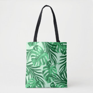 Watercolor seamless pattern with tropical leaves a tote bag