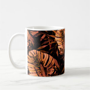 Watercolor seamless pattern with tropical leaves: coffee mug