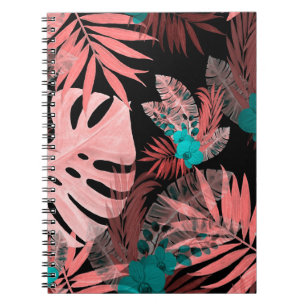 Watercolor seamless pattern with tropical plants notebook