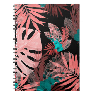 Watercolor seamless pattern with tropical plants notebook