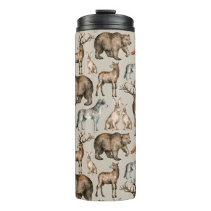 Watercolor seamless pattern with wild forest anima thermal tumbler