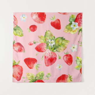 watercolor seamless strawberry pattern tapestry