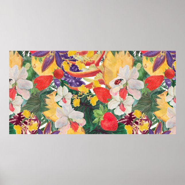 WAtercolor seamless tropical pattern with exotic f Poster (Front)