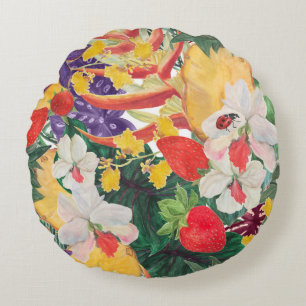 WAtercolor seamless tropical pattern with exotic f Round Pillow