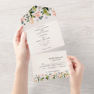 Watercolor Seamless Wild Flower Wedding All In One Invitation