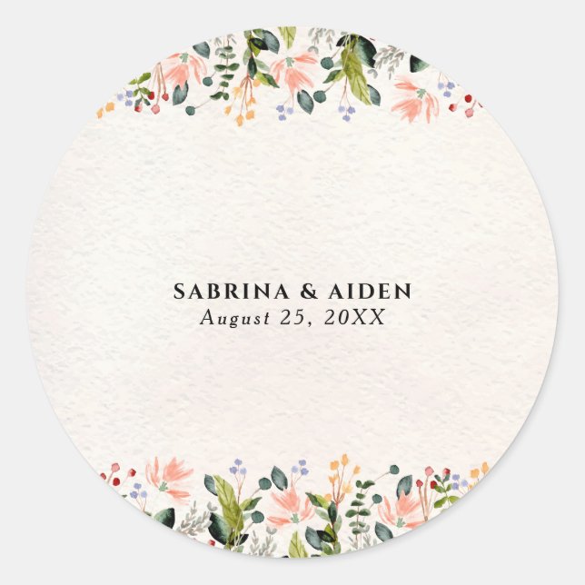 Watercolor Seamless Wild Flower Wedding Classic Round Sticker (Front)