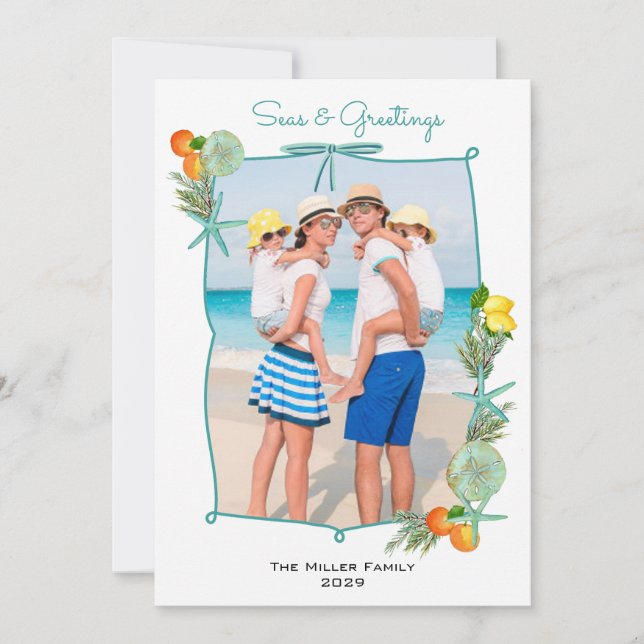Watercolor Seas and Greetings  Holiday Card (Front)