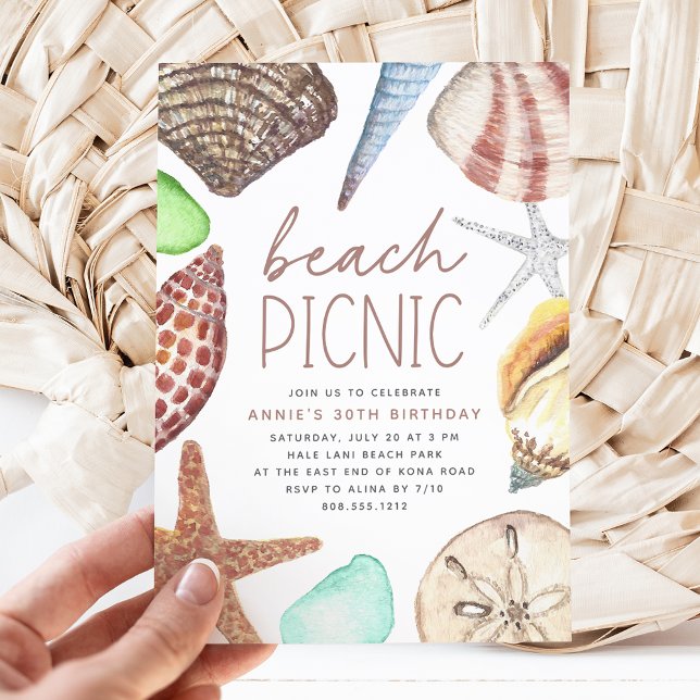 Watercolor Seashell Any Occasion Beach Picnic Invitation (Creator Uploaded)