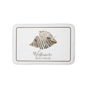 Watercolor Seashell Beach House Bath Mat