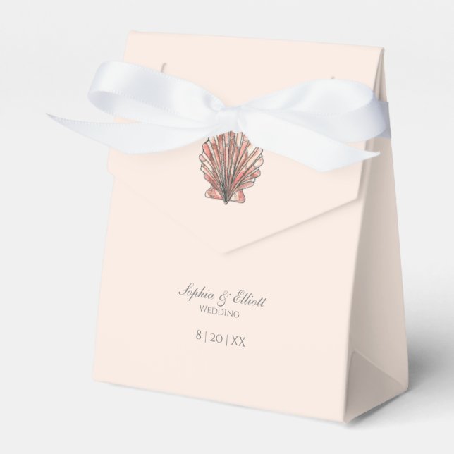 Watercolor Seashell Beach Wedding Favor Box (Front Side)