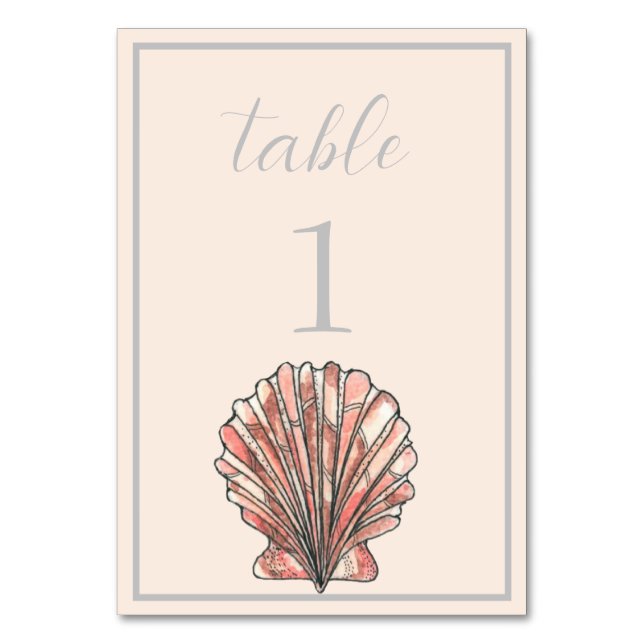 Watercolor Seashell Beach Wedding Numéro de table  (Par défaut)
