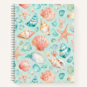 Watercolor Seashell Coastal Pattern Spiral Notebook